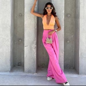 Zara pleated linen blend pants